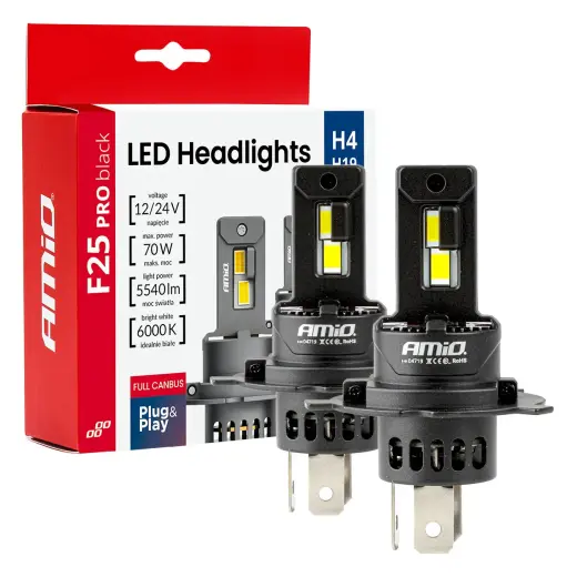 LED Headlights Series F25 PRO BLACK FULL CANBUS H4 H19 70W 12V 24V AMIO-04719