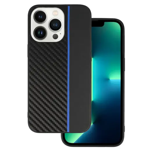 Tel Protect CARBON telefono dėklas iPhone 13 Pro Max juodas mėlynas