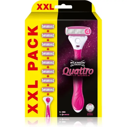 Wilkinson Sword Quattro Women's Aloe & Vitamin E Razor + 8-Piece Replacement Head