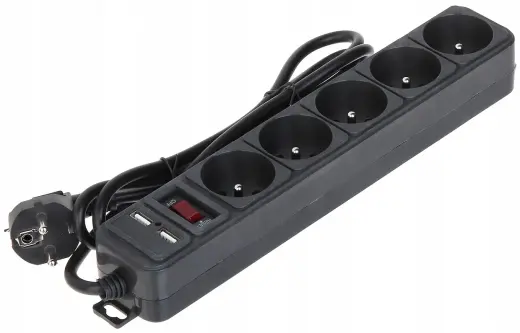Pārsprieguma aizsargs AK-SP-05U 5 ligzdas + 2x USB-A 1,8 m