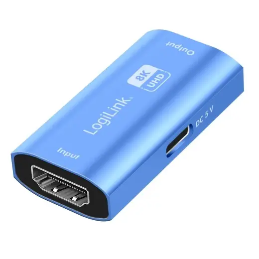 HDMI repeater, 20m, 8K 60Hz, HDCP 2.3 alu, blu
