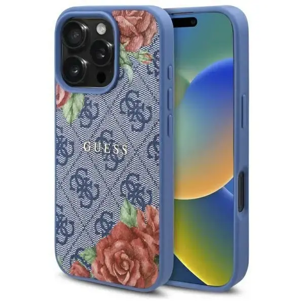 Guess GUHMP16XP4ROPEMCB iPhone 16 Pro     Max 6.9" niebieski|blue hardcase 4G Flowers Print MagSafe