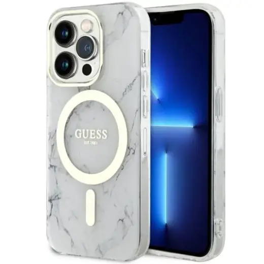 Guess GUHMP14XPCUMAH iPhone 14 Pro Max 6.7" biały|white hardcase Marble MagSafe