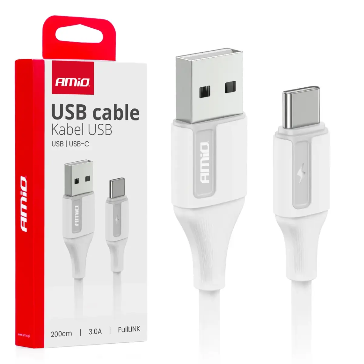 AMiO AMIO-03918 datu pārraides un uzlādes vads | USB-A uz USB-C | 15W | 2m