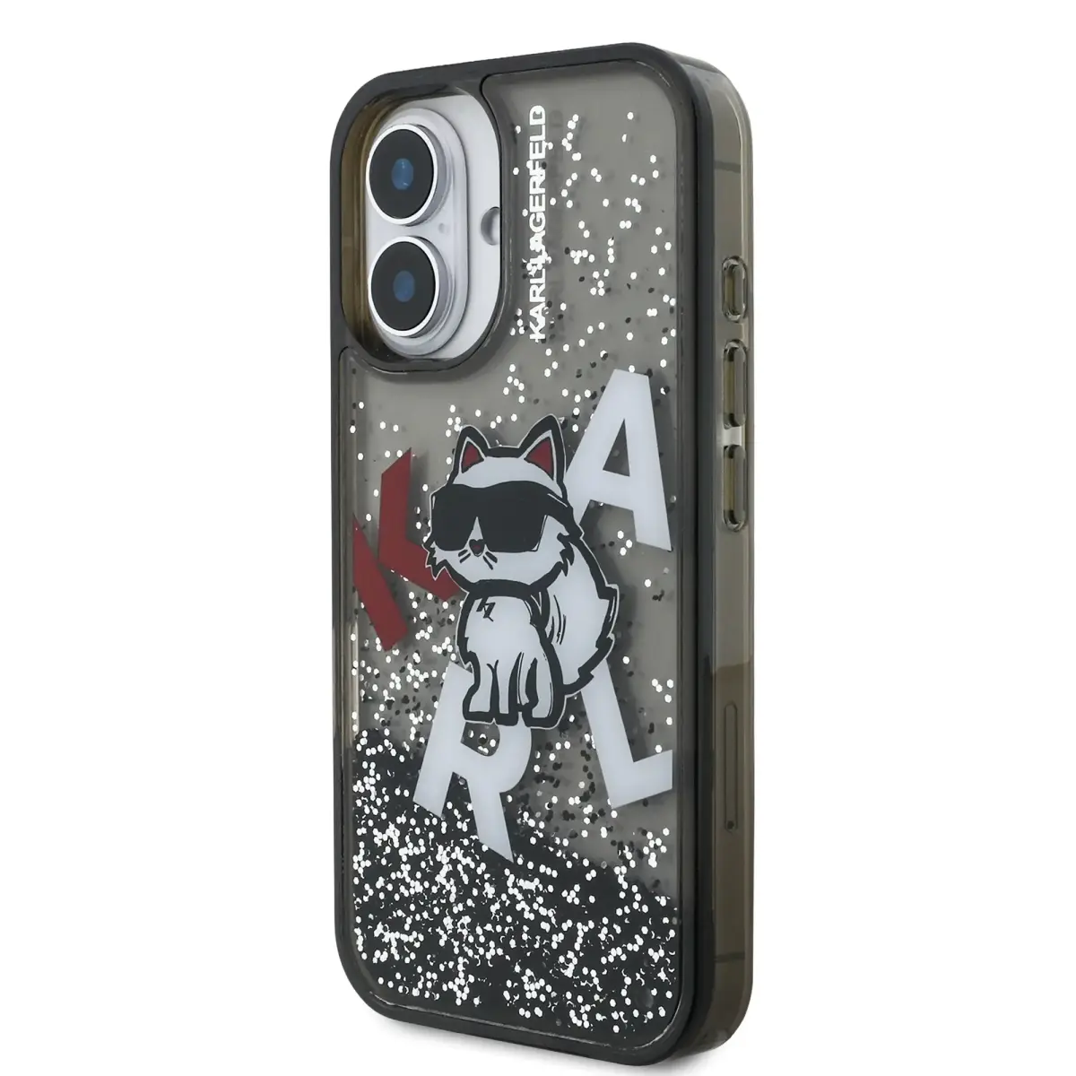 Karl Lagerfeld Liquid Glitter Scattered Choupette Case for iPhone 16 Black