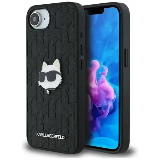Чехол для телефона Karl Lagerfeld Monogram Choupette Head Pin для iPhone 16e черный