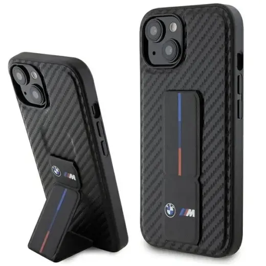 BMW BMHCP15SGSPCCK iPhone 15 | 14 | 13  6.1" czarny|black hardcase Grip Stand Smooth & Carbon