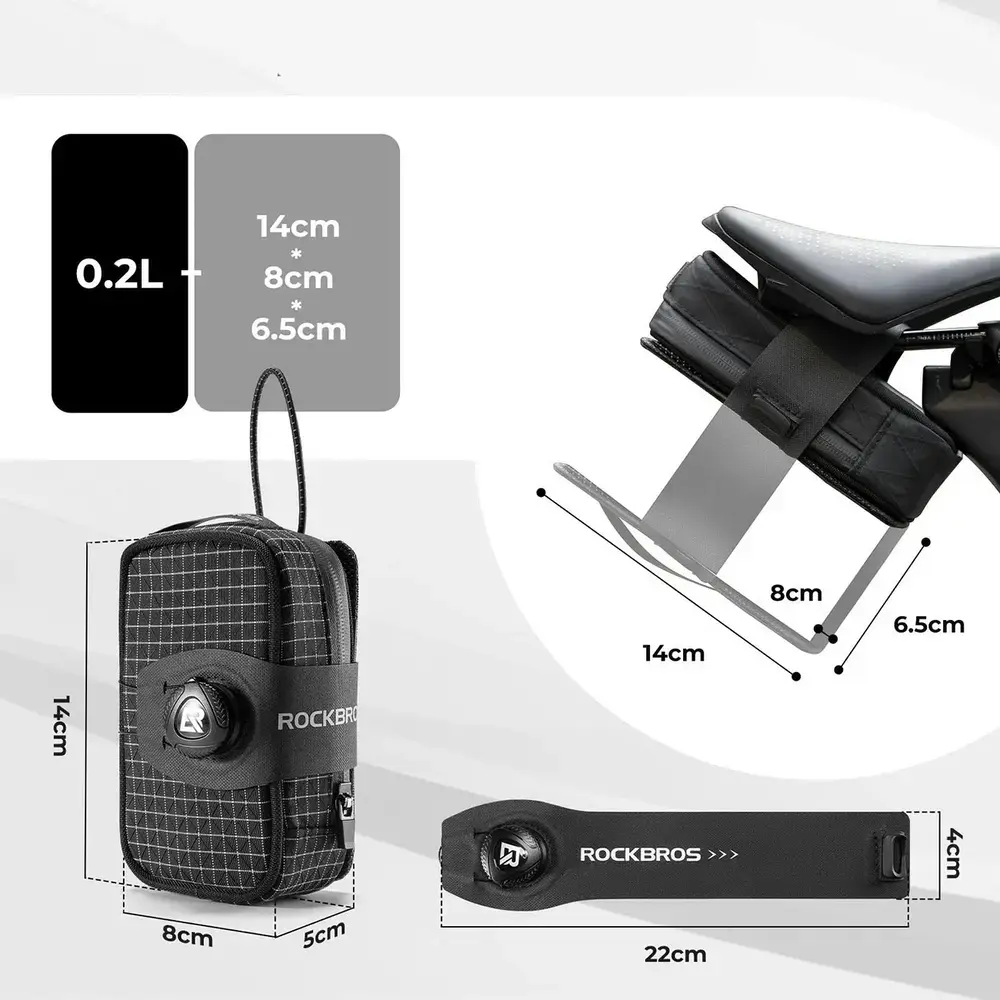 Torba rowerowa Rockbros P010 podsiodłowa 0,2 l z uchwytem na bidon 0,6 l - czarna