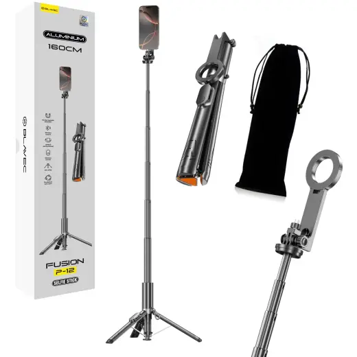 Blavec Selfie Stick Aluminium Fusion P-12 Magsafe Auto pop tripod + remote control 1,60 metres (SSFP12-MTRAPB160) black
