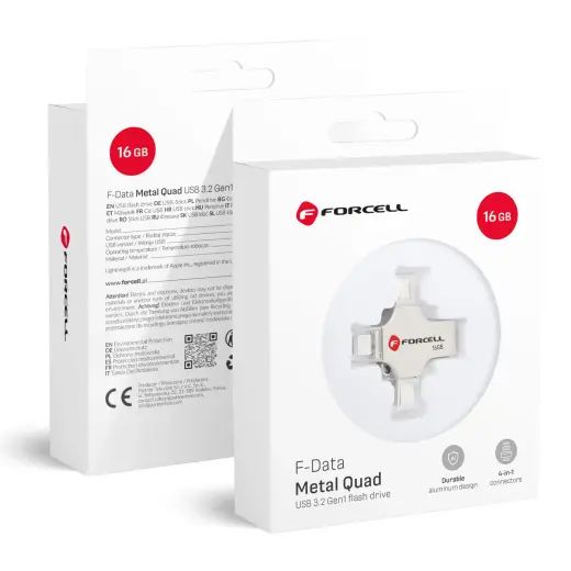 Pendrive 16GB USB 3.2 Gen 1 (USB A / USB C / Lightning / Micro USB) Forcell F-Data Metal Quad silver