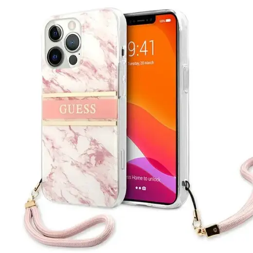 GUHCP13LKMABPI Guess TPU Marble Stripe Case for iPhone 13 Pro Pink