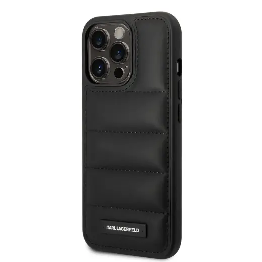 Karl Lagerfeld Quilted Puffy Metal Logo Case for iPhone 15 Pro Max Black