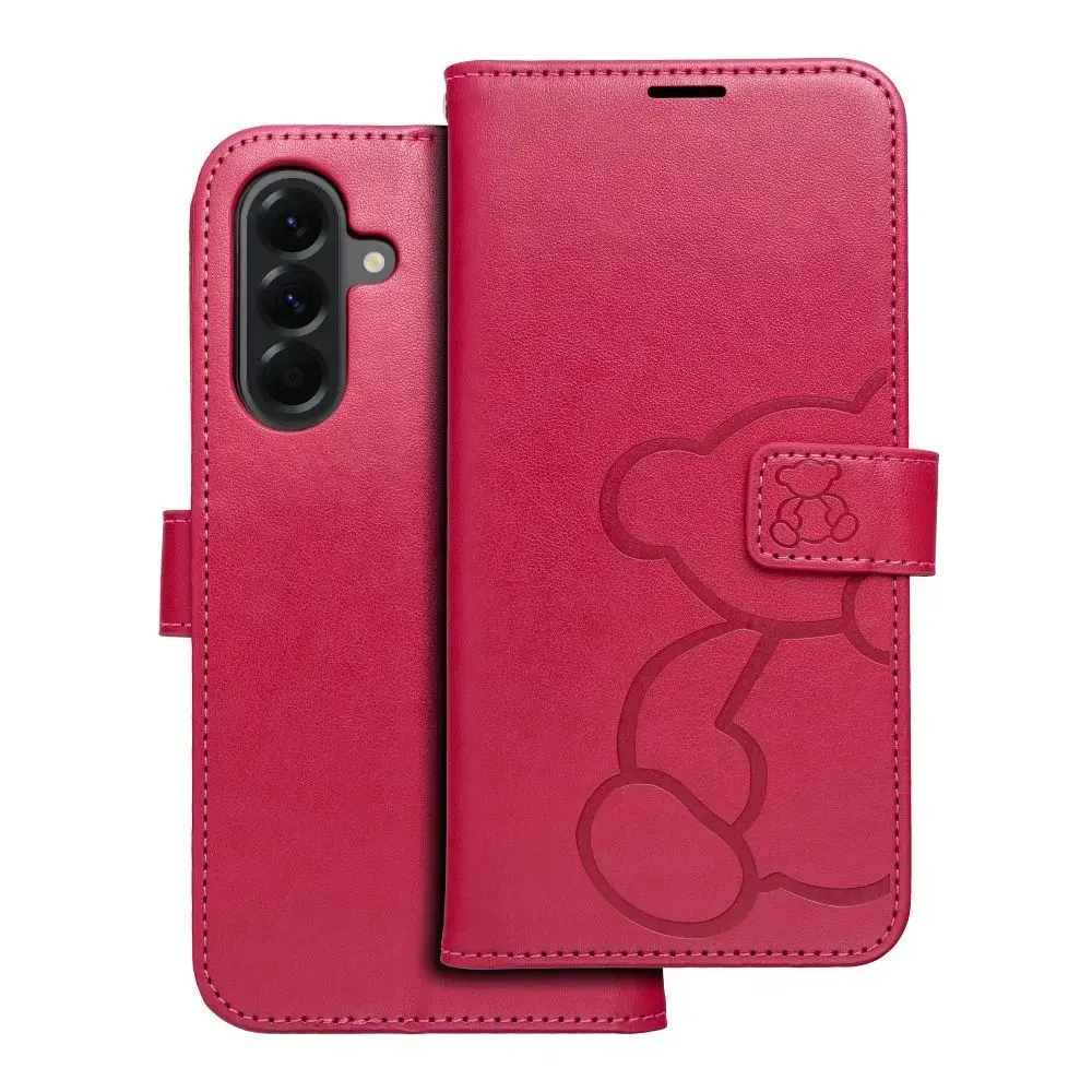 MEZZO teddy bear grāmatveida maciņš telefonam Samsung Galaxy A56 (A566) violets (rotaļu lācītis)