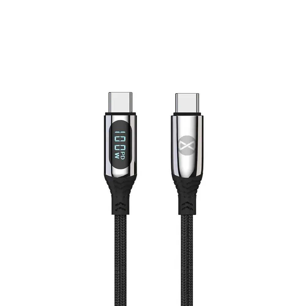 Forever data transfer and charging cable | USB-C to USB-C | 100W | with LED display | 1m | black