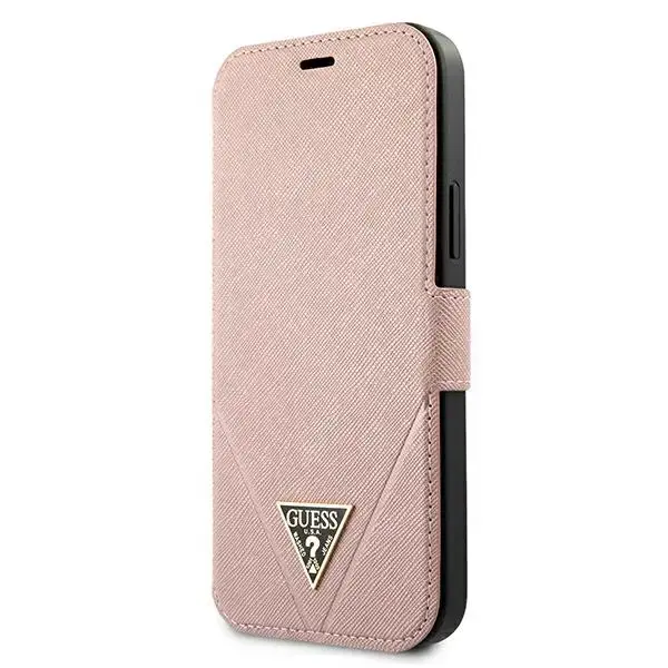 Guess GUFLBKP12SVSATMLPI book type phone case for iPhone 12 mini pink