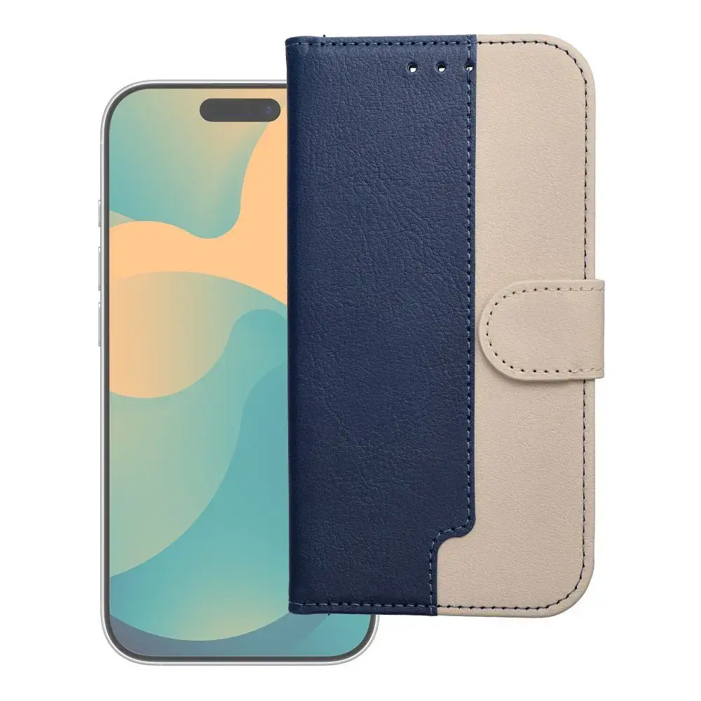 Split Book grāmatveida maciņš telefonam iPhone 17 Pro tumši zils bēšs
