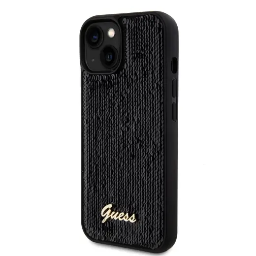 Guess Sequin Script Logo Case for iPhone 15 Plus Black