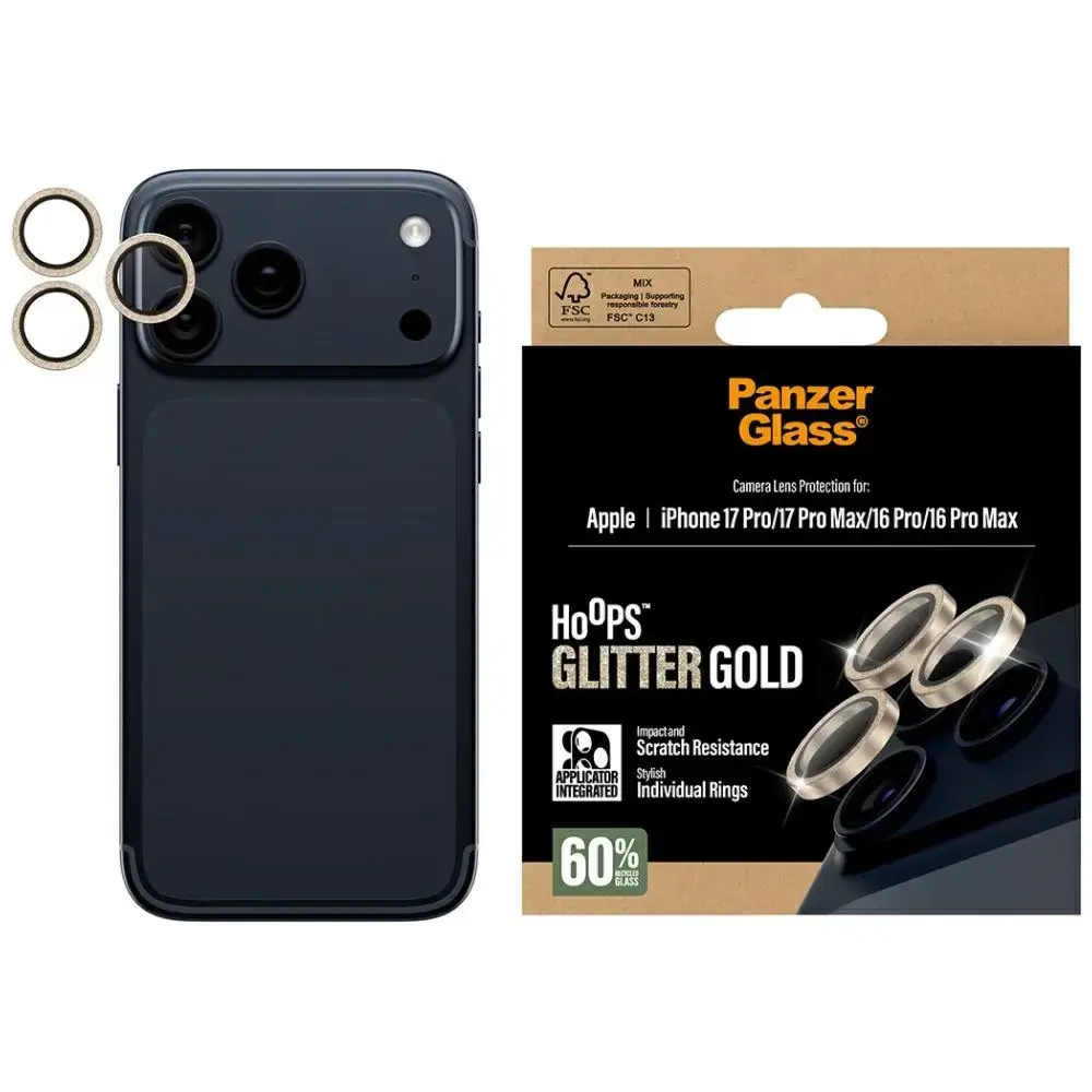 Tempered glass lens protector PanzerGlass Hoops Glitter for iPhone 17 Pro | 17 Pro Max | 16 Pro