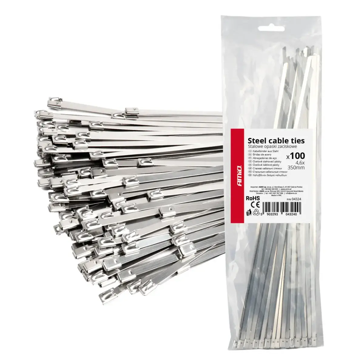 Stainless steel metal clamps 4.6x350mm 100 pcs. AMIO-04324