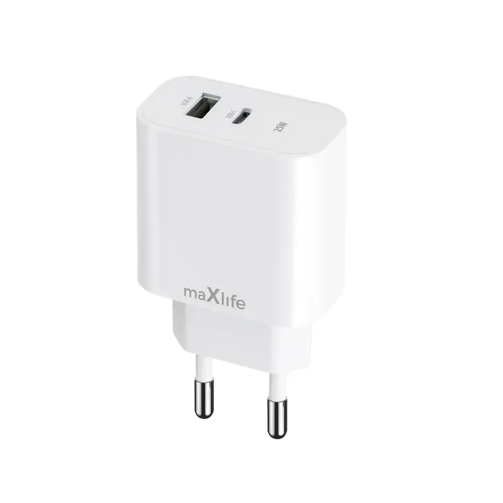 Maxlife MXTC-06-25AC tīkla lādētājs | 25W | PD, QC | USB-C, USB-A | balts