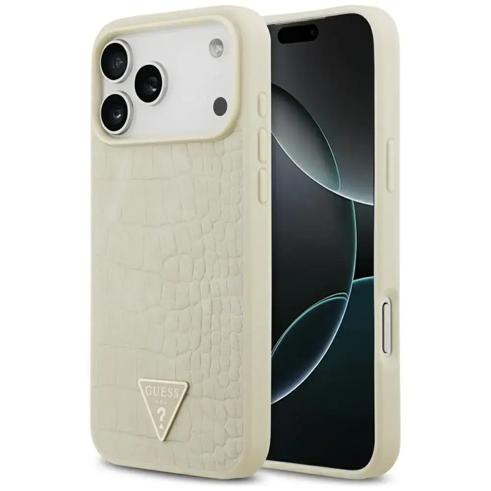 Guess Croco Triangle Logo MagSafe case for iPhone 17 Pro Max gold
