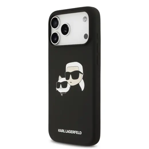 Karl Lagerfeld Liquid Silicone Double Heads maciņš ar MagSafe atbalstu telefonam iPhone 17 Pro Max melns