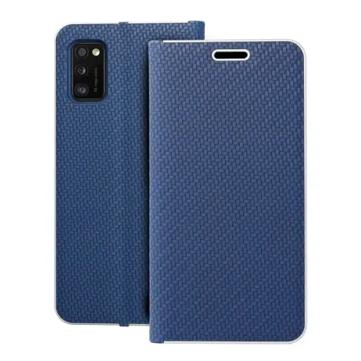 LUNA Carbon knyginio tipo telefono dėklas Samsung Galaxy A41 (A415) mėlynas