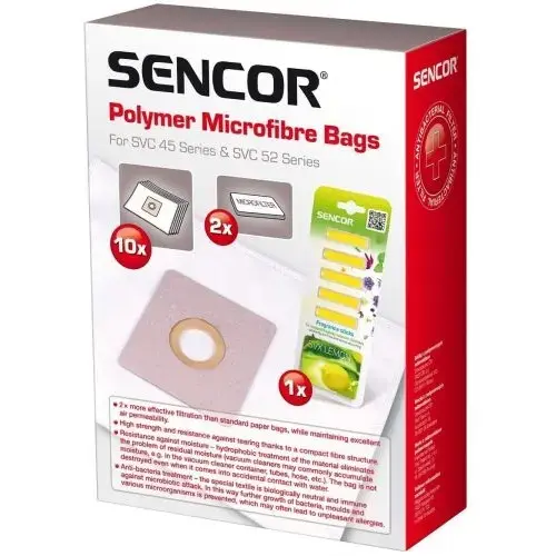 Sencor SVC 45|52 Maisiņi putekļsūcējiem 10gb + 2 mikrofiltri + SVX LEMON Aromatizētājs 5gb