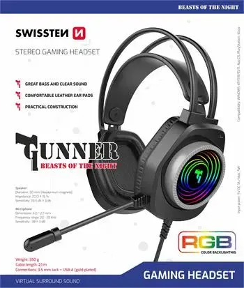Swissten Gunner RGB Spēļu Austiņas