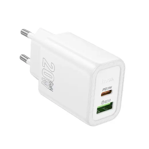 HOCO N61 travel charger | 20W | PD, QC | USB-C, USB-A | white