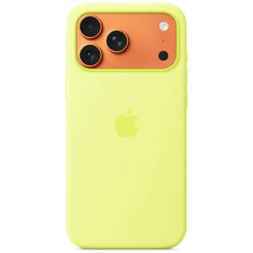 Silicone telefono dėklas su MagSafe palaikymu iPhone 17 Pro geltonas
