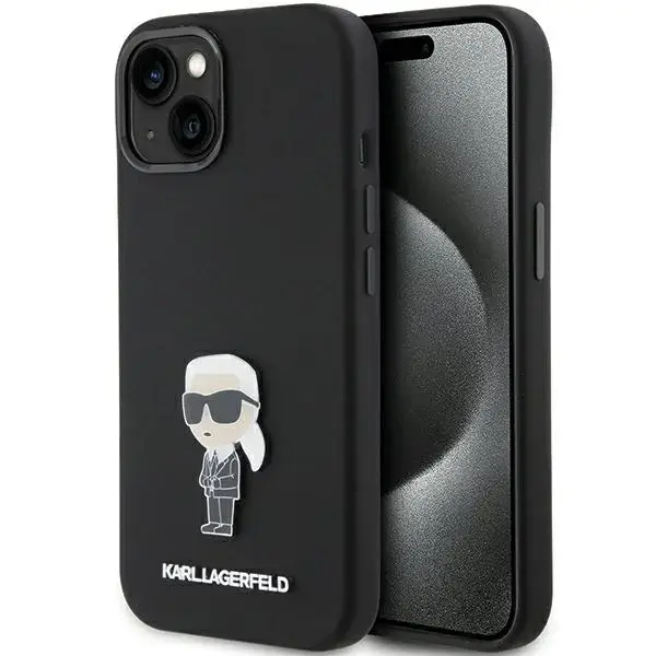 Karl Lagerfeld case for iPhone 15 Plus 6,7" KLHCP15MSMHKNPK black HC SILICONE IKONIK METAL PIN