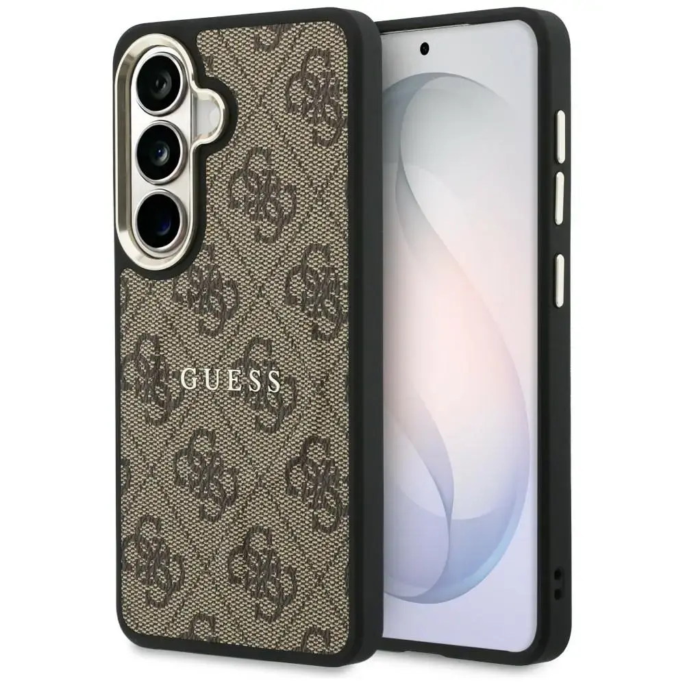 Guess 4G Embossed maciņš un statīvu ar statīvu telefonam Samsung Galaxy S26 (S942) brūns