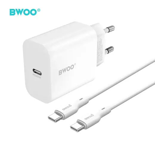 Зарядное устройство BWOO CDA233 | 20W | PD | USB-C | с кабелем USB-C на USB-C в комплекте | белое