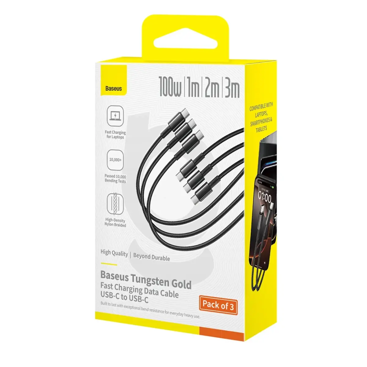 Baseus Tungsten Gold 100W USB-C Cable Set - USB-C 1m 2m 3m - Black