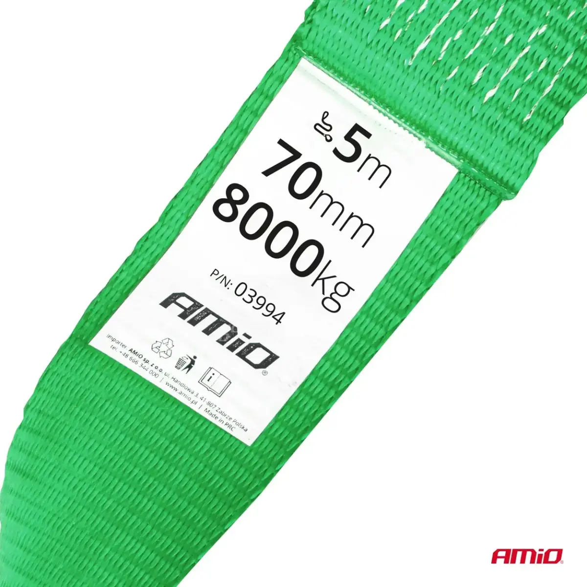 Tow belt 8000kg 70mm 5m hook+lug AMIO-03994