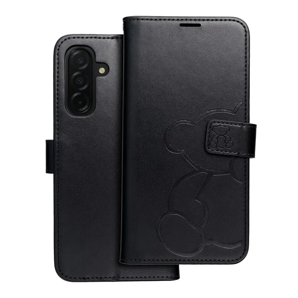 MEZZO teddy bear knyginio tipo telefono dėklas Samsung Galaxy A26 5G (A266) juodas (pliušinis meškiukas)