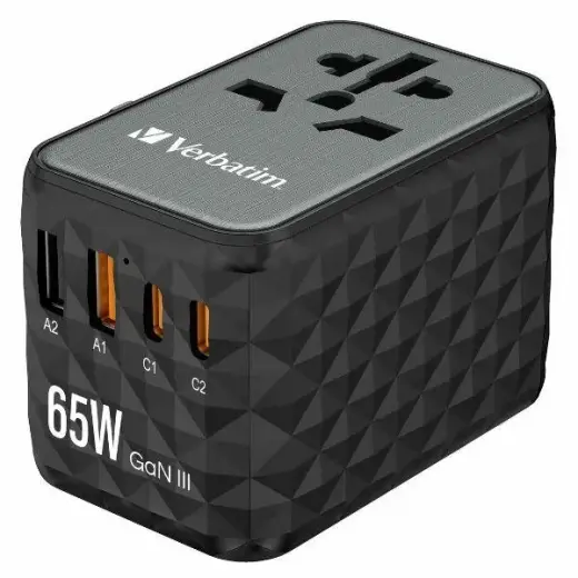 Verbatim UTA-05 зарядное устройство | 65W | GaN, PD | USB-A, USB-C | черное