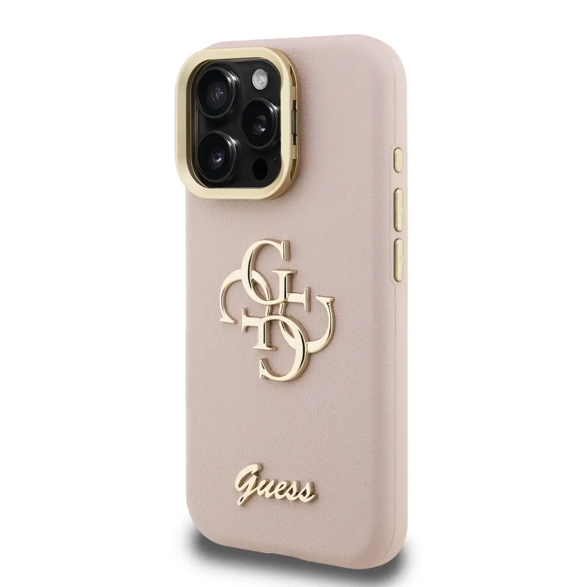 Guess 4G Logo Stand Camera Frame telefona maciņš priekš iPhone 15 Pro Max rozā