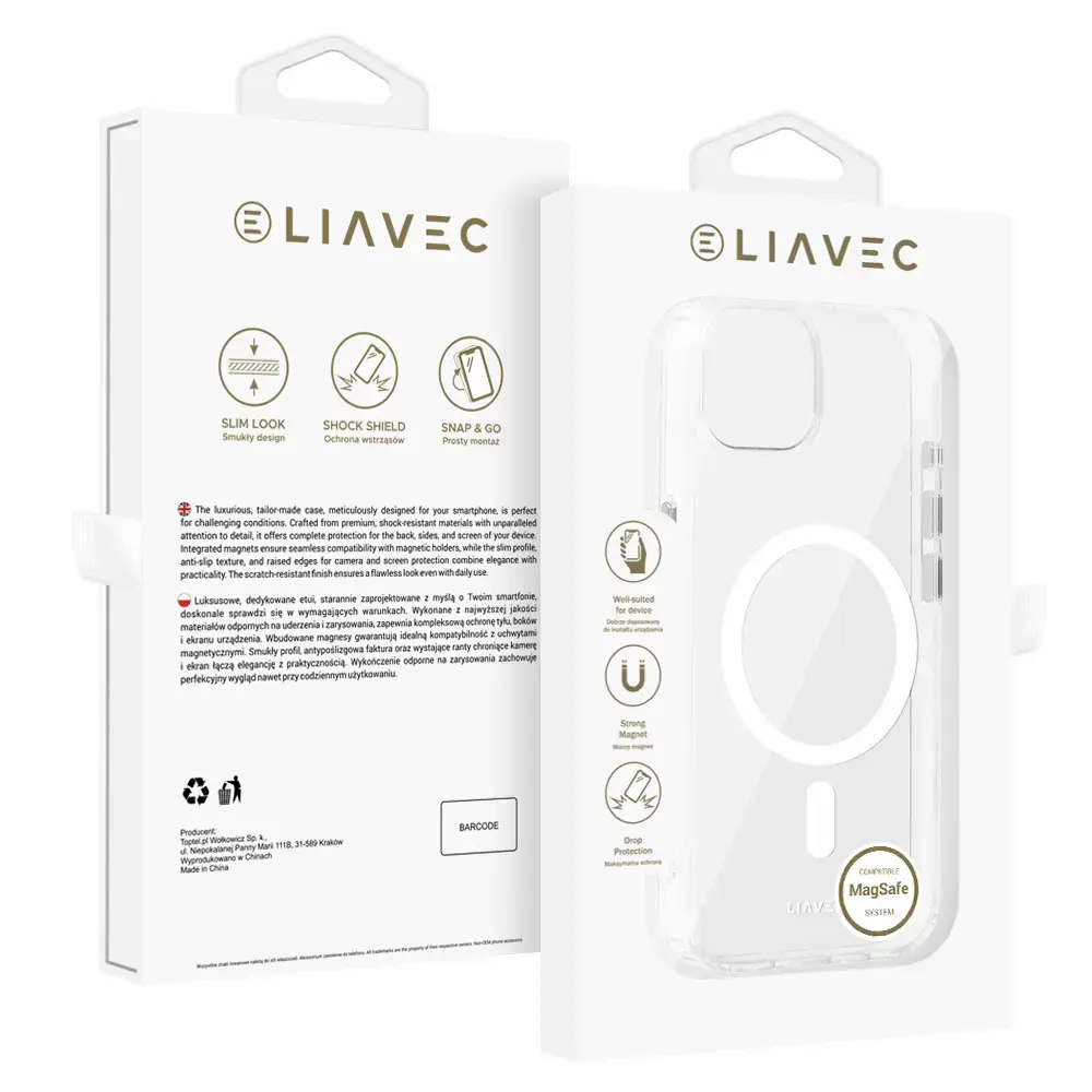 Liavec Glossy maciņš ar MagSafe atbalstu telefonam iPhone 15 balts