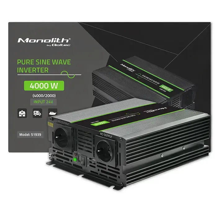 Qoltec Pure Sine Wave Inverter Monolith | 2000W | 4000W | 24V to 230V