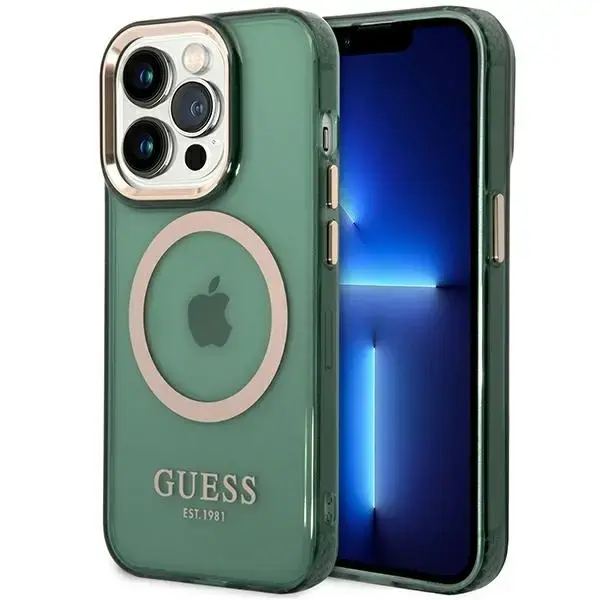 Guess GUHMP14LHTCMA iPhone 14 Pro 6.1"  zielony|khaki hard case Gold Outline Translucent MagSafe