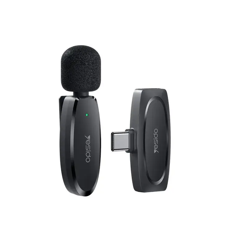 YESIDO MICROPHONE MEMS WITH CLIP KR11 TYPE-C, WIRELESS 2,4GHz, BLACK