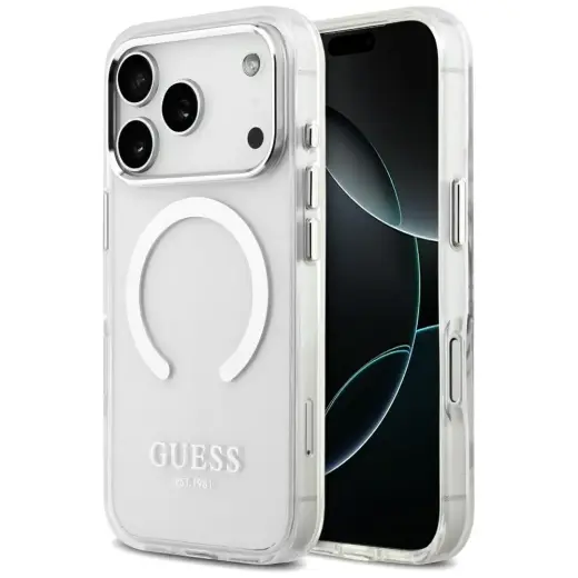 Guess Metal Outline MagSafe case for iPhone 17 Pro silver