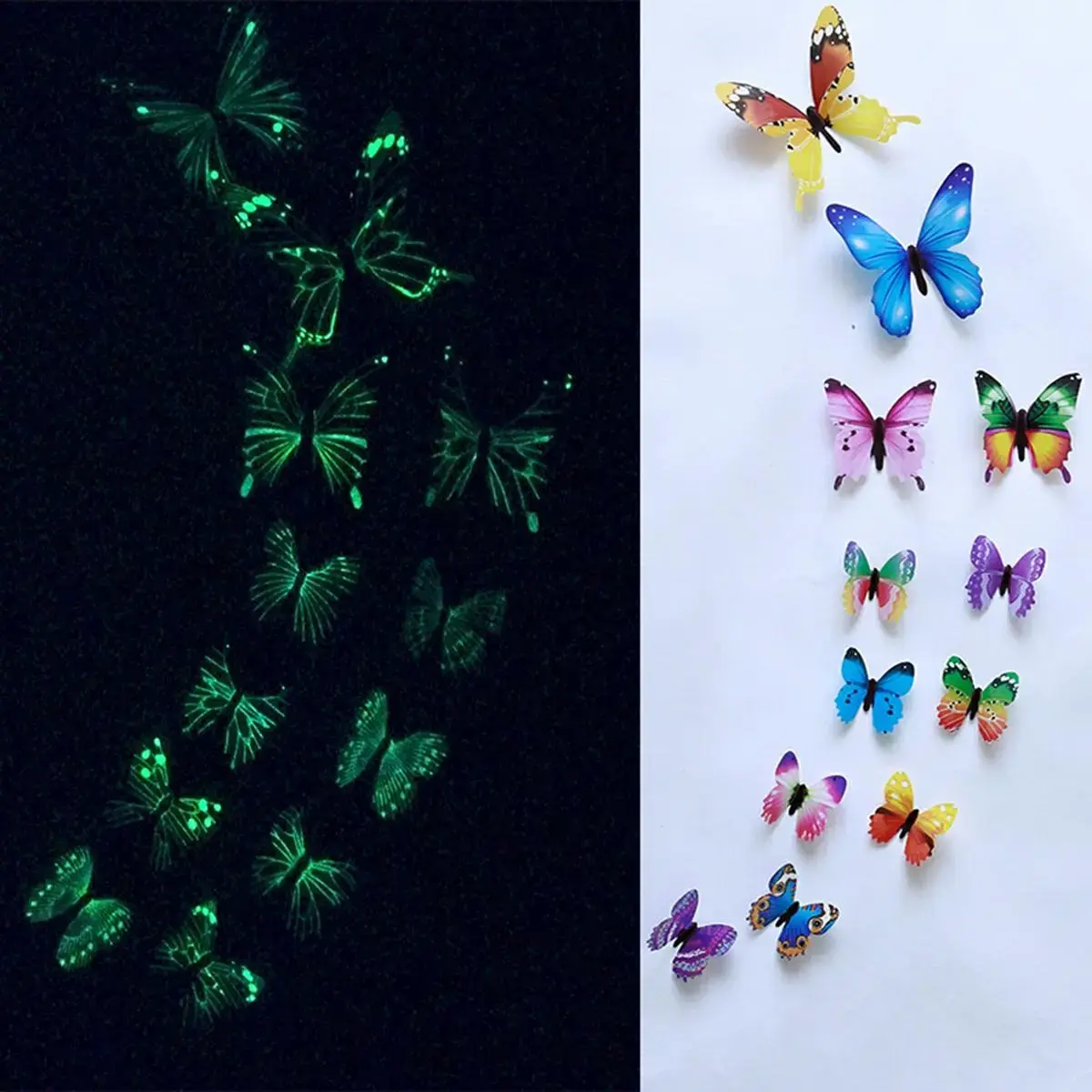 Fusion fluorescējošās uzlīmes guļamistabai "Butterfly" 12 gab (mix)