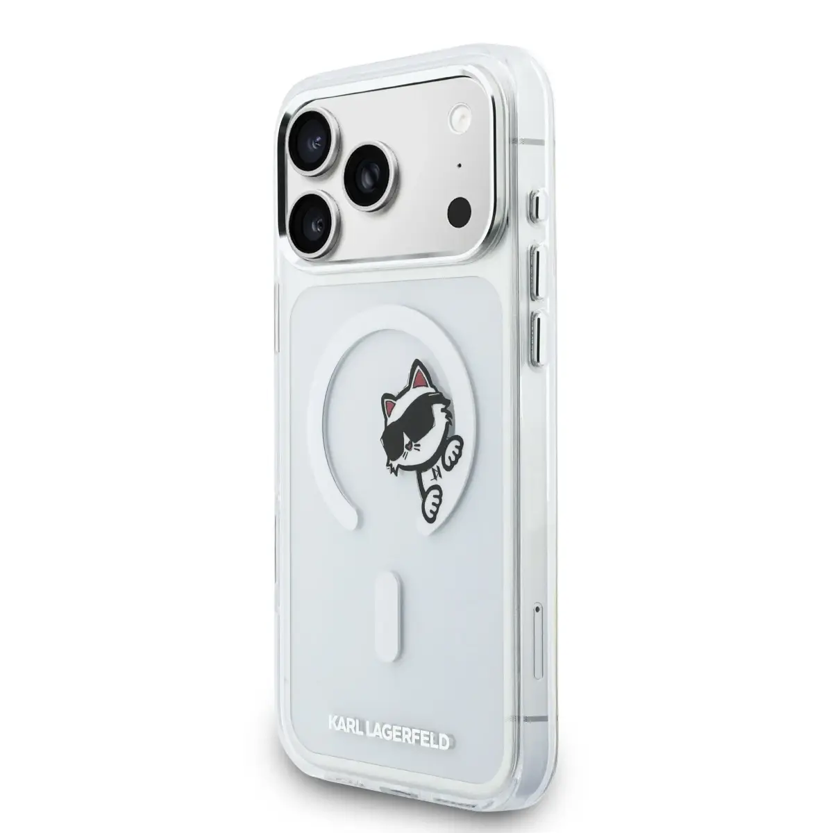 Karl Lagerfeld IML Choupette Peekaboo maciņš ar MagSafe atbalstu telefonam iPhone 17 Pro Max caurspīdīgs (kaķis)