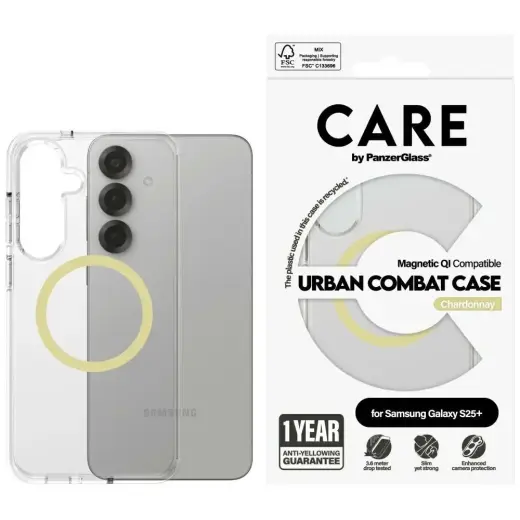 Etui CARE by PanzerGlass Flagship Urban   Combat QI do Samsung Galaxy S25+ przezroczysty-chardonnay