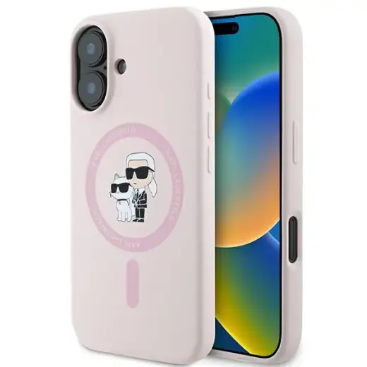 Karl Lagerfeld Karl&Choupette Head phone case for iPhone 16 Plus 6.7 pink Silicone