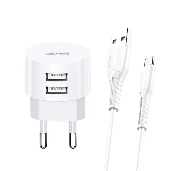 USAMS XTXLOGT18MC05 tīkla lādētājs | 10W | Fast Charging | USB-A, Micro USB | balts