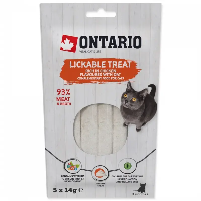 Gardums kaķiem – Ontario Lickable Treats Chicken Flavoured with Oat, 5 x 14 g